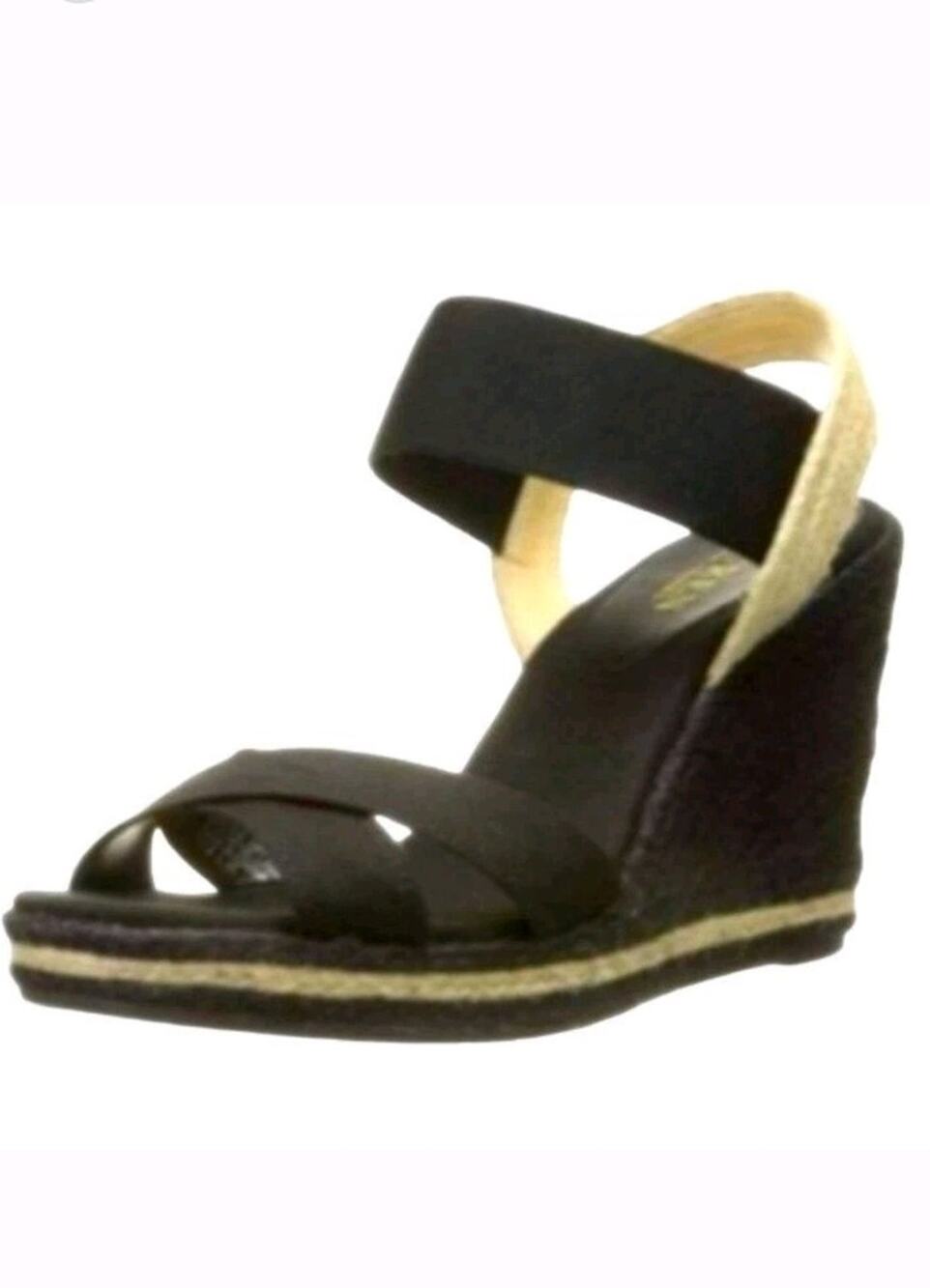 Ralph Lauren Black Elena Size 8.5B Open Toe Espadrille Wedge Summer Natural Chic